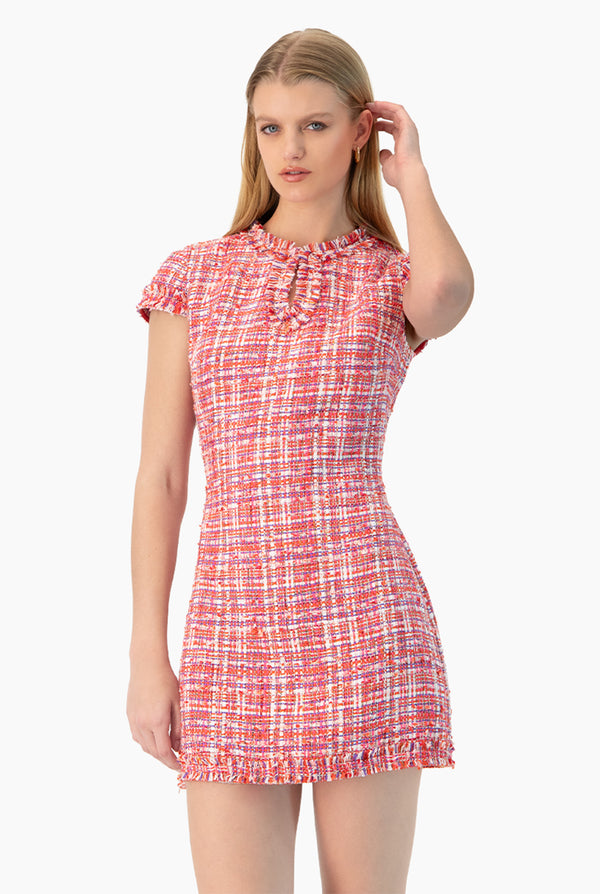 Vestido corto tejido escote de gota