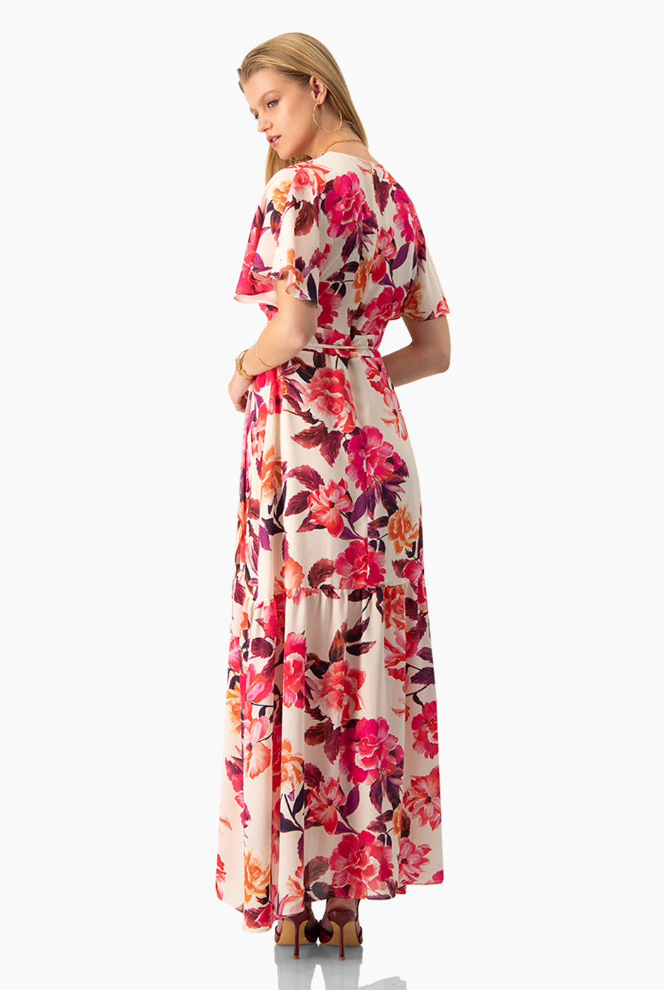 Maxi vestido cruzado con estampado floral y escote en V