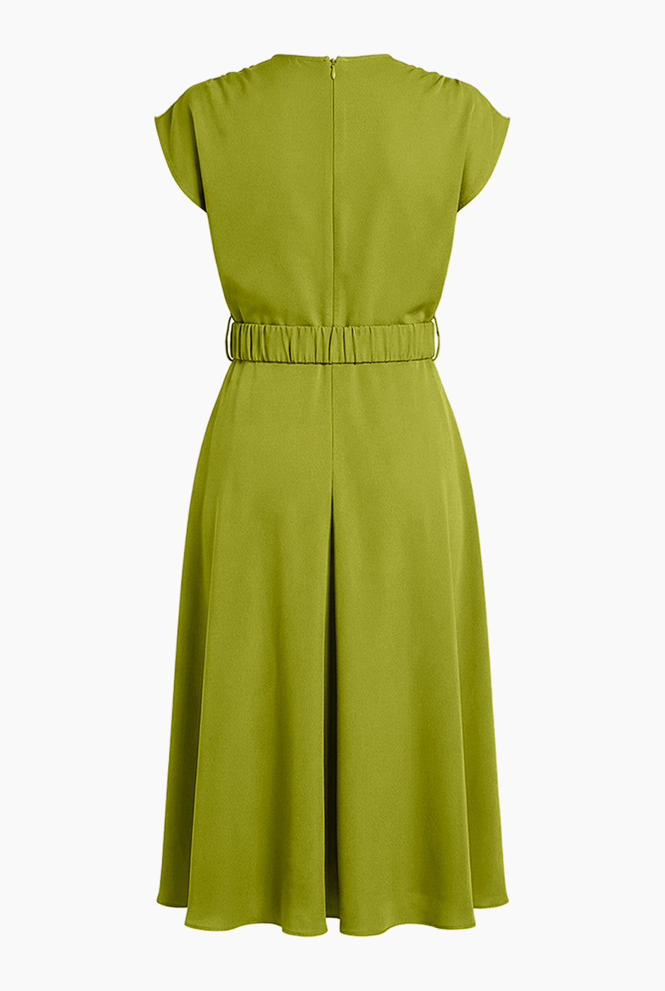 Vestido midi verde con escote en V y cinturón