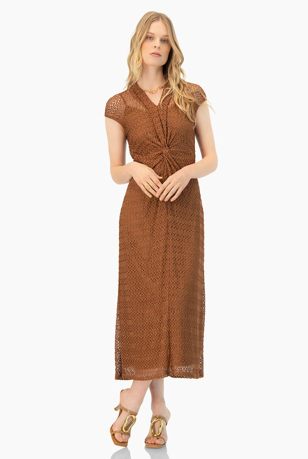 Vestido largo tejido hombro caido