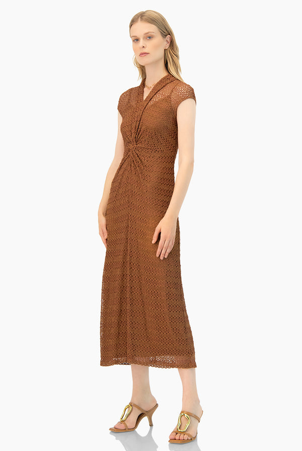 Vestido largo tejido hombro caido