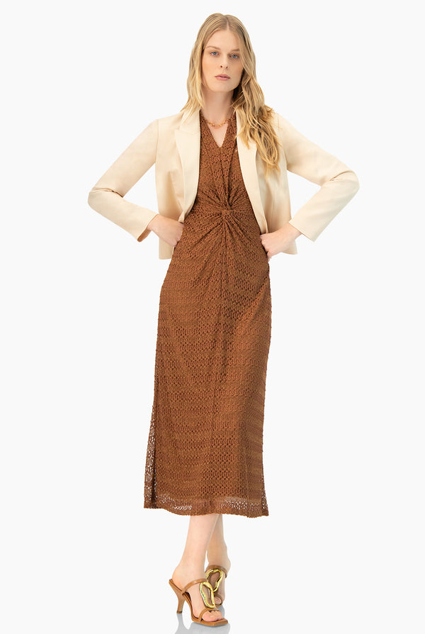 Vestido largo tejido hombro caido