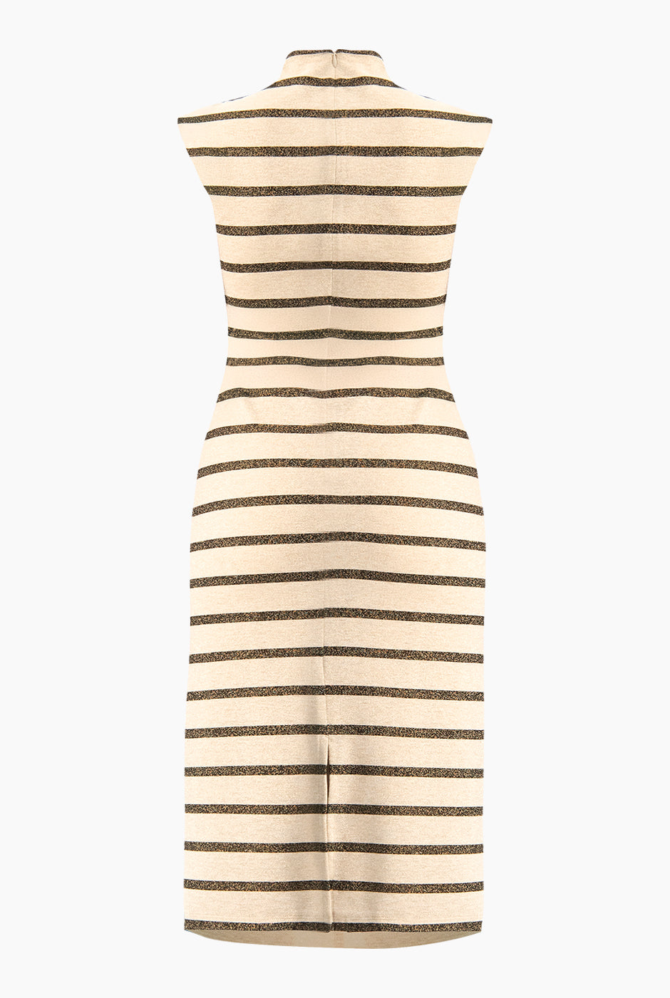 Vestido midi de rayas arena sin mangas y cuello alto