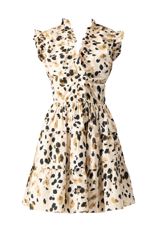 Vestido corto estampado y volantes