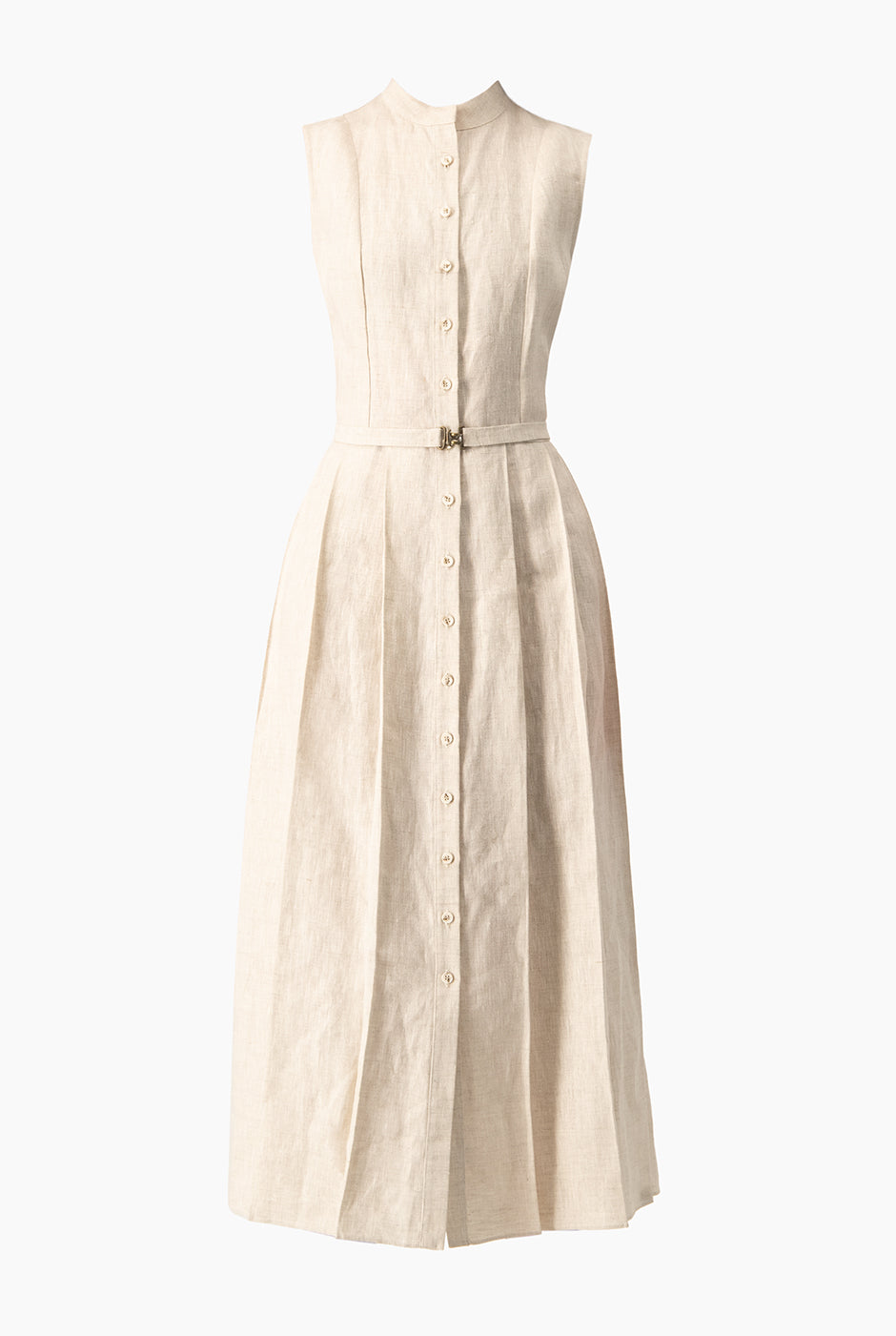 Vestido midi arena sin mangas con botones y cinturón