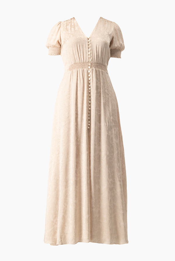 Vestido largo color beige con smock