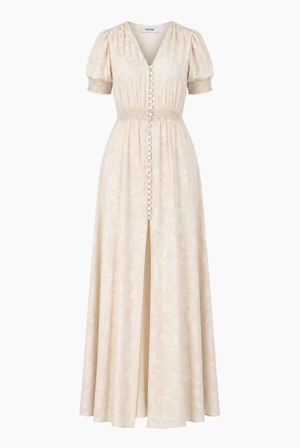 Vestido largo color beige con smock