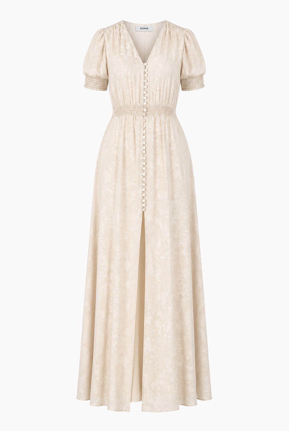Vestido largo color beige con smock