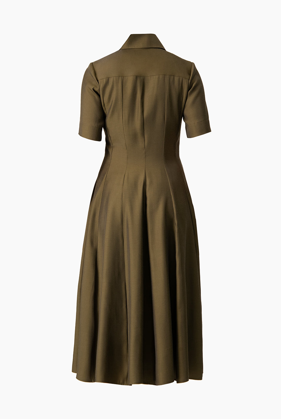 Vestido camisero midi verde olivo con botones y mangas cortas