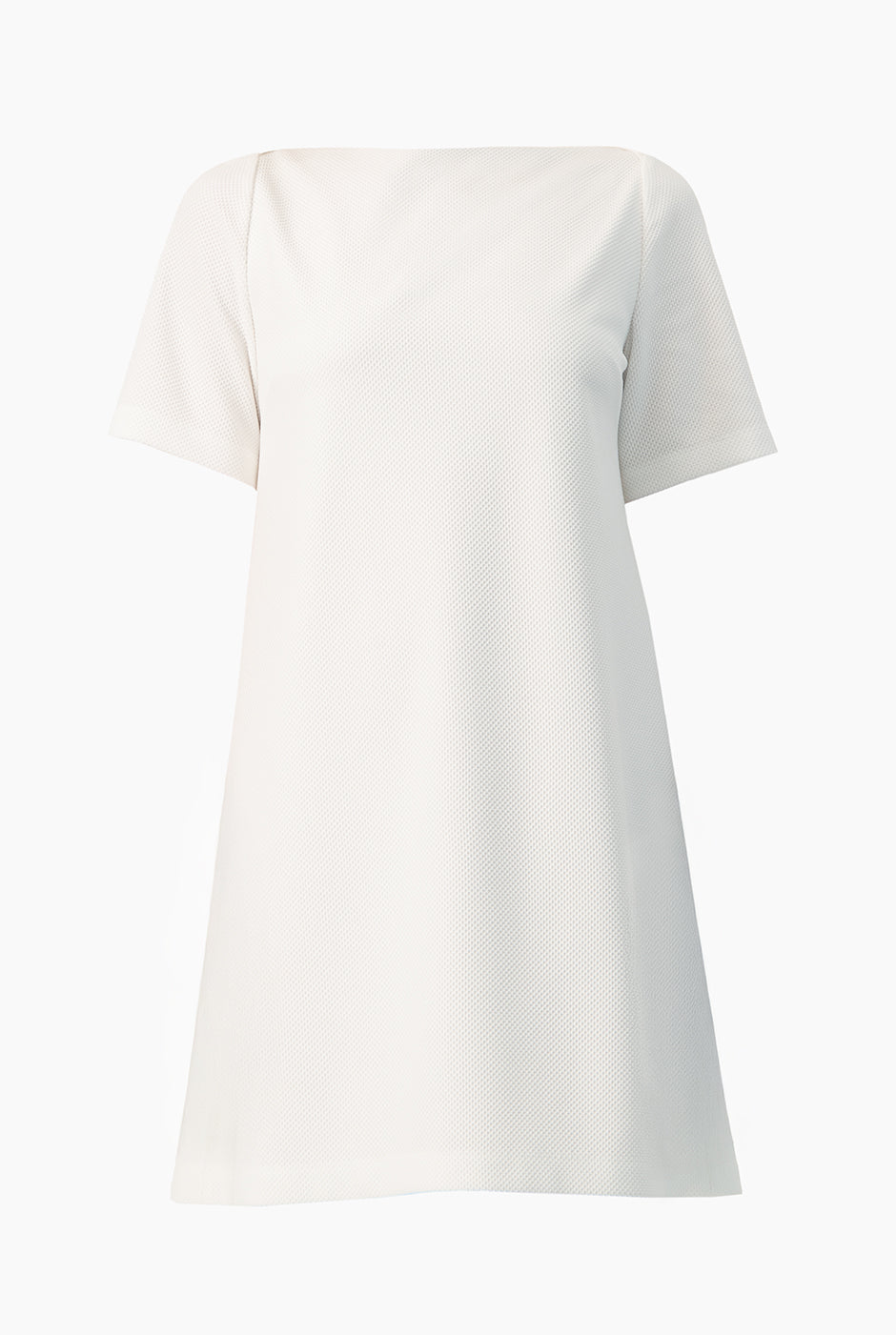 Vestido blanco corto línea A con manga corta y collar