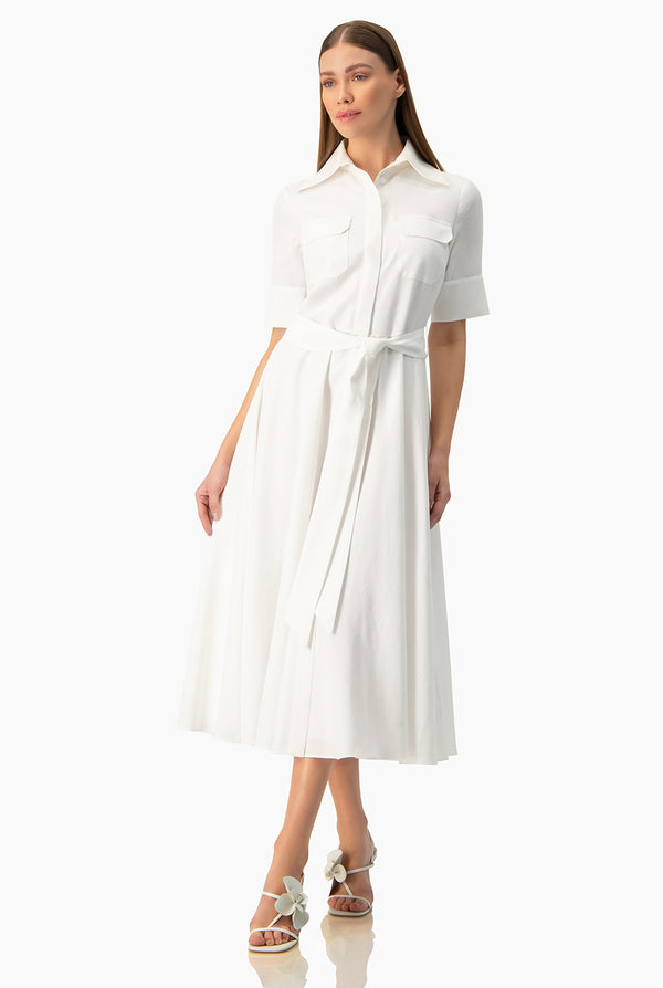 Vestido blanco manga corta y cinta
