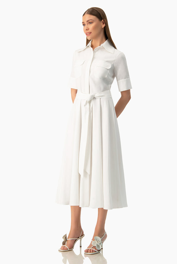 Vestido blanco manga corta y cinta