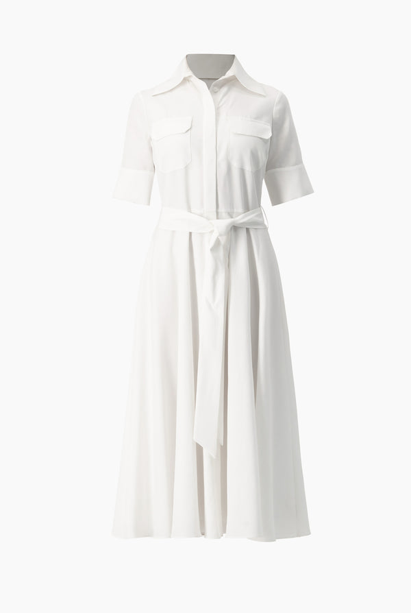 Vestido blanco manga corta y cinta