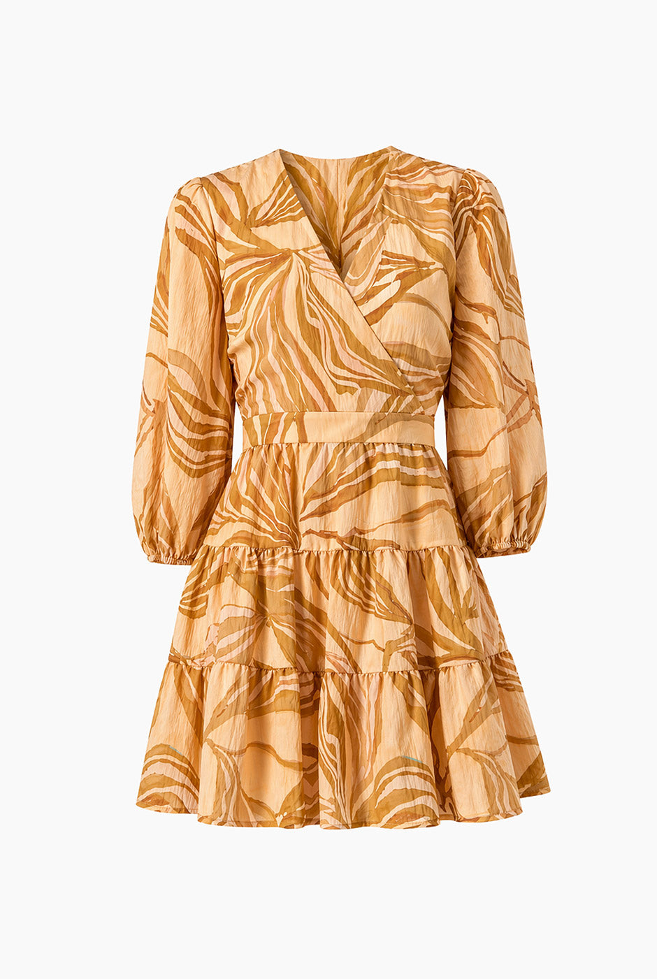 Vestido corto multicolor con mangas abullonadas y escote en V
