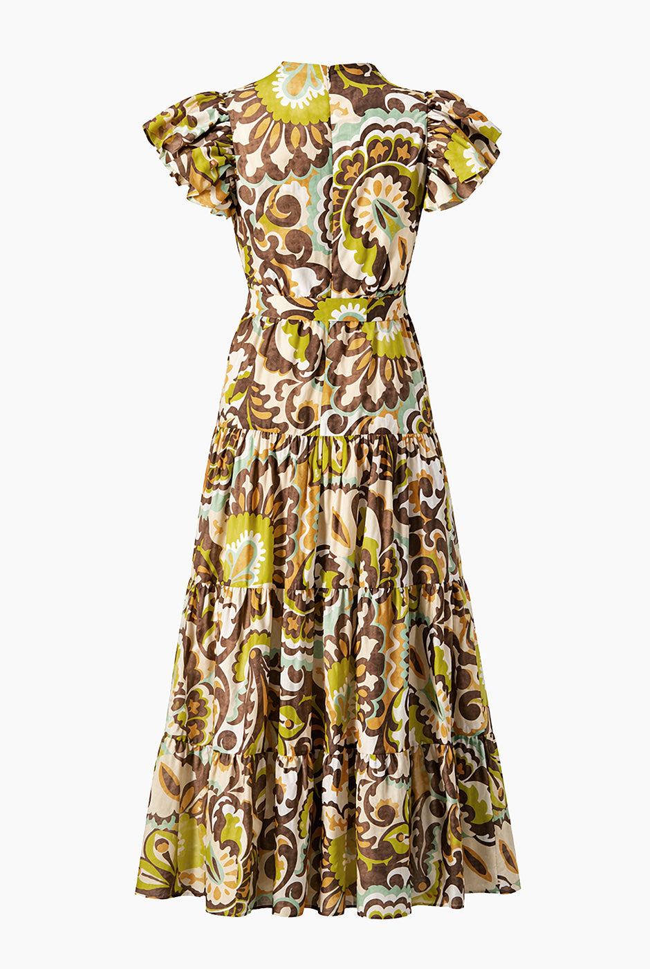 Vestido midi multicolor con volantes y estampado floral