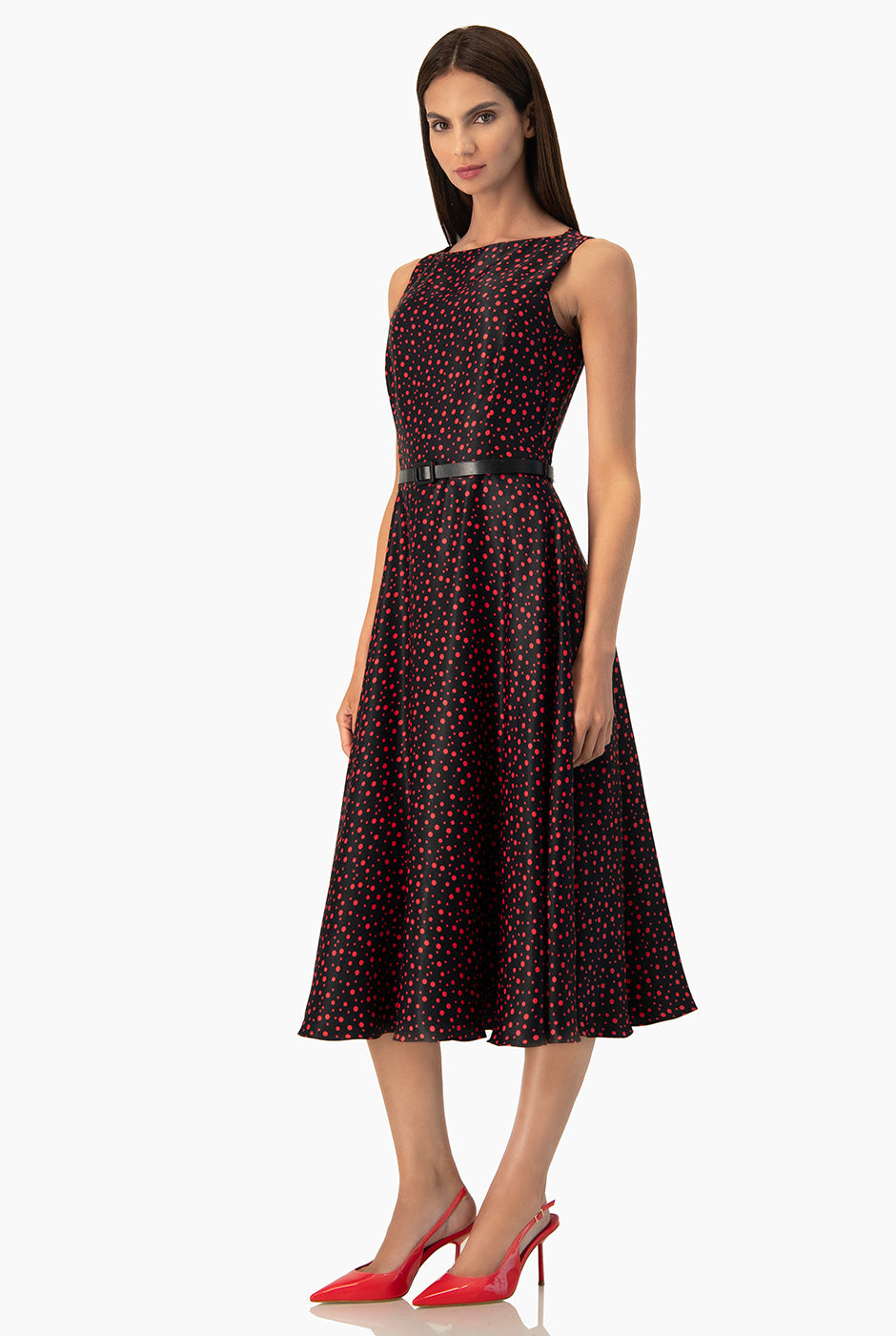 Vestido Ivonne negro de lunares con cinturón