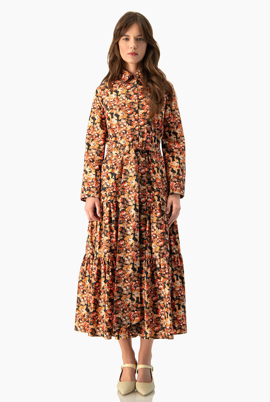 Vestido Ivonne camisero largo con estampado floral multicolor