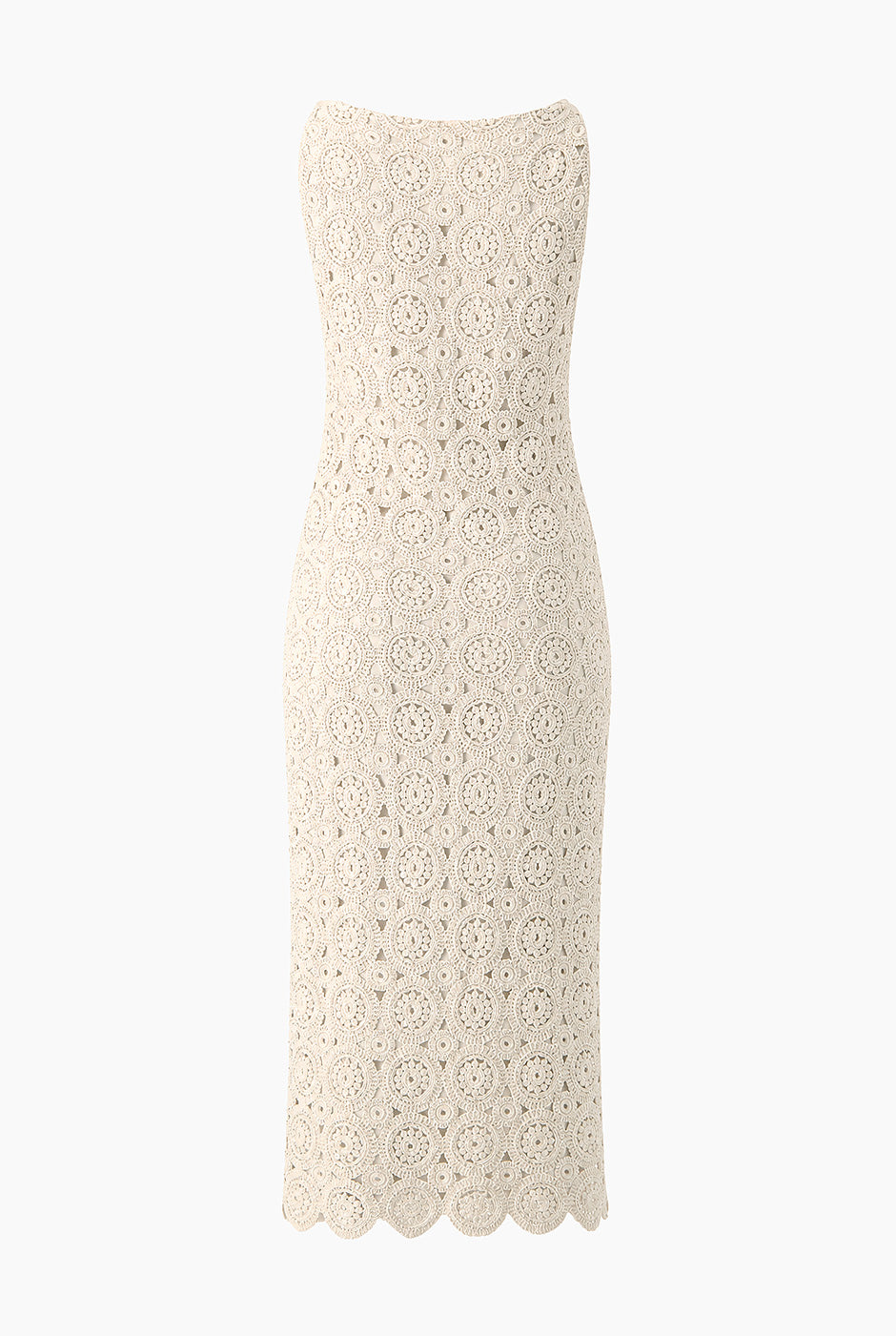 Vestido Ivonne midi beige tejido sin mangas con encaje