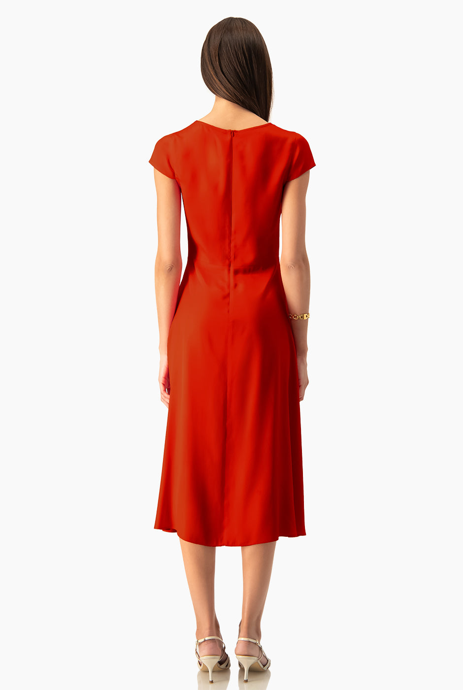 Vestido midi Ivonne rojo, diseño elegante con cinta en cintura