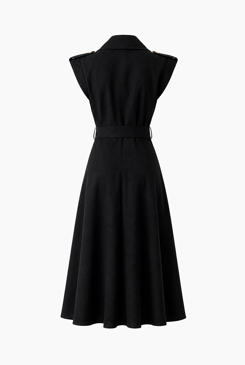 Vestido midi Ivonne negro con cinta en cintura y botones dorados
