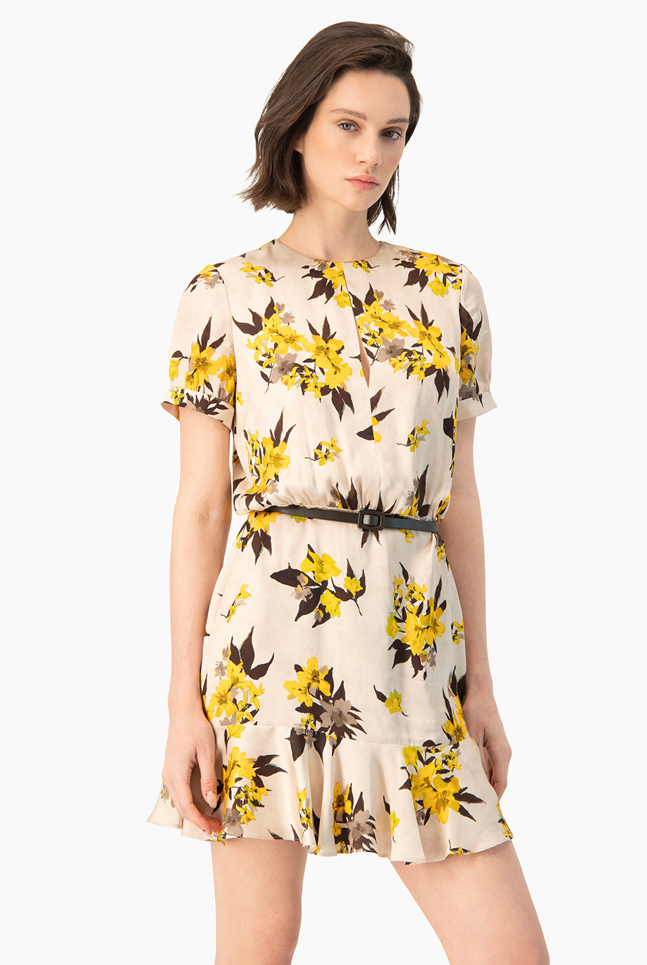 Vestido corto Ivonne con estampado floral y cinturón delgado