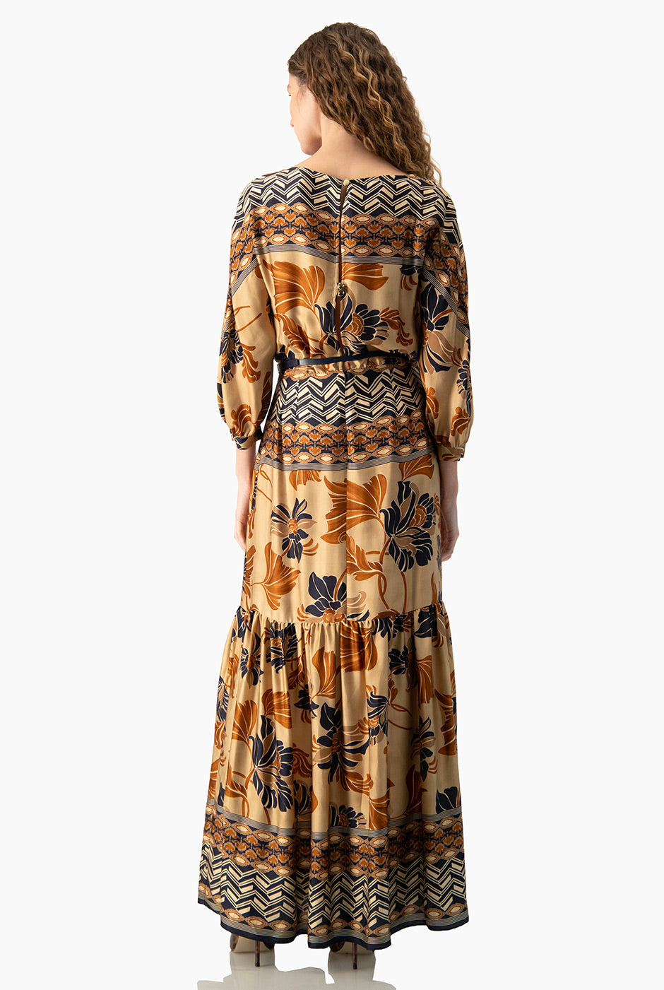 Vestido maxi Ivonne estampado floral y geométrico, multicolor