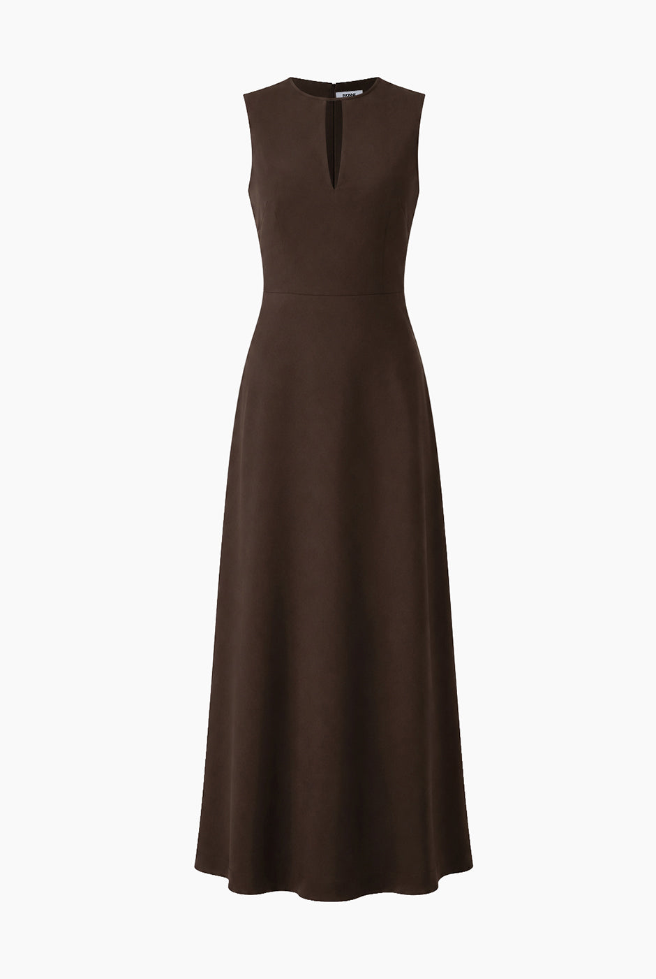 Vestido largo Ivonne sin mangas color café con escote tipo gota