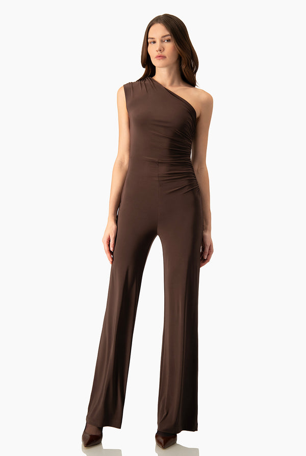 Jumpsuit Ivonne cafe de un hombro