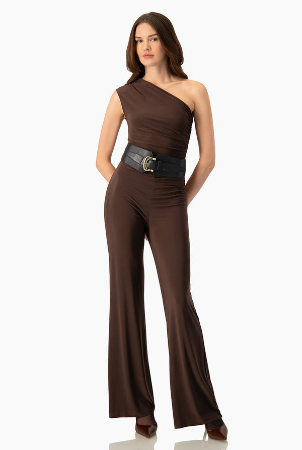 Jumpsuit Ivonne cafe de un hombro