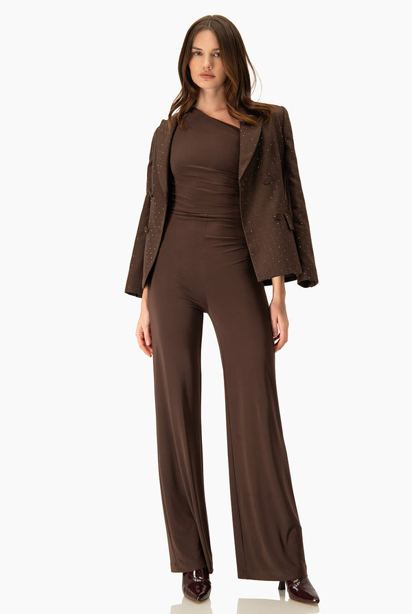 Jumpsuit Ivonne cafe de un hombro