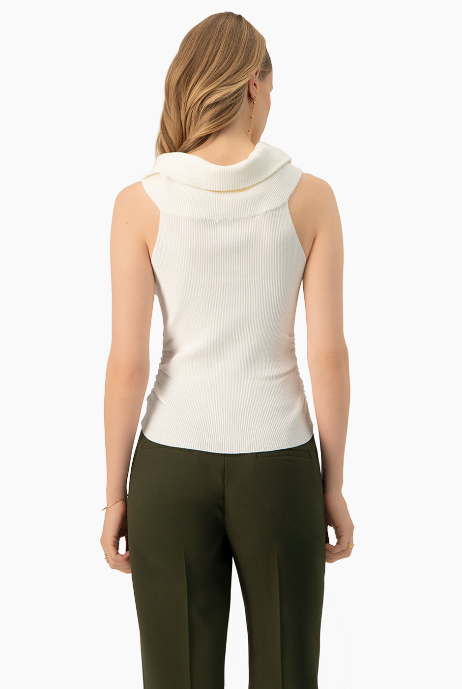 Top Rib Off-Shoulders en tejido acanalado color hueso