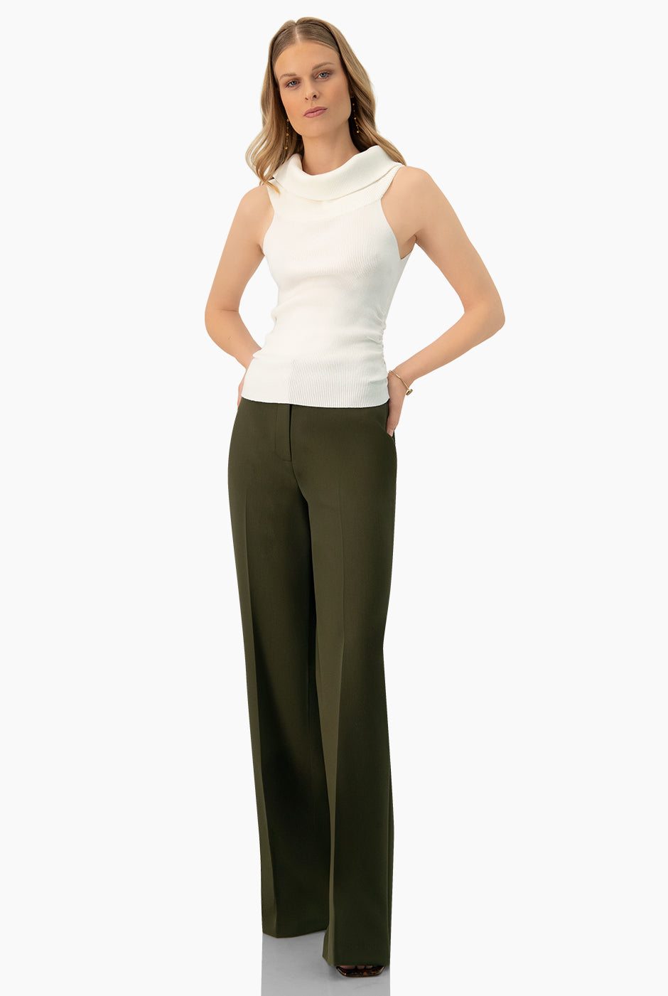 Top Rib Off-Shoulders en tejido acanalado color hueso