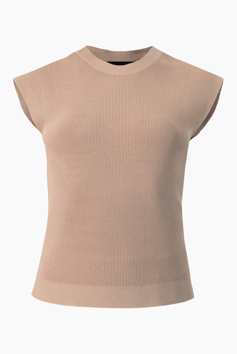 Pullover ligero beige sin mangas con cuello redondo