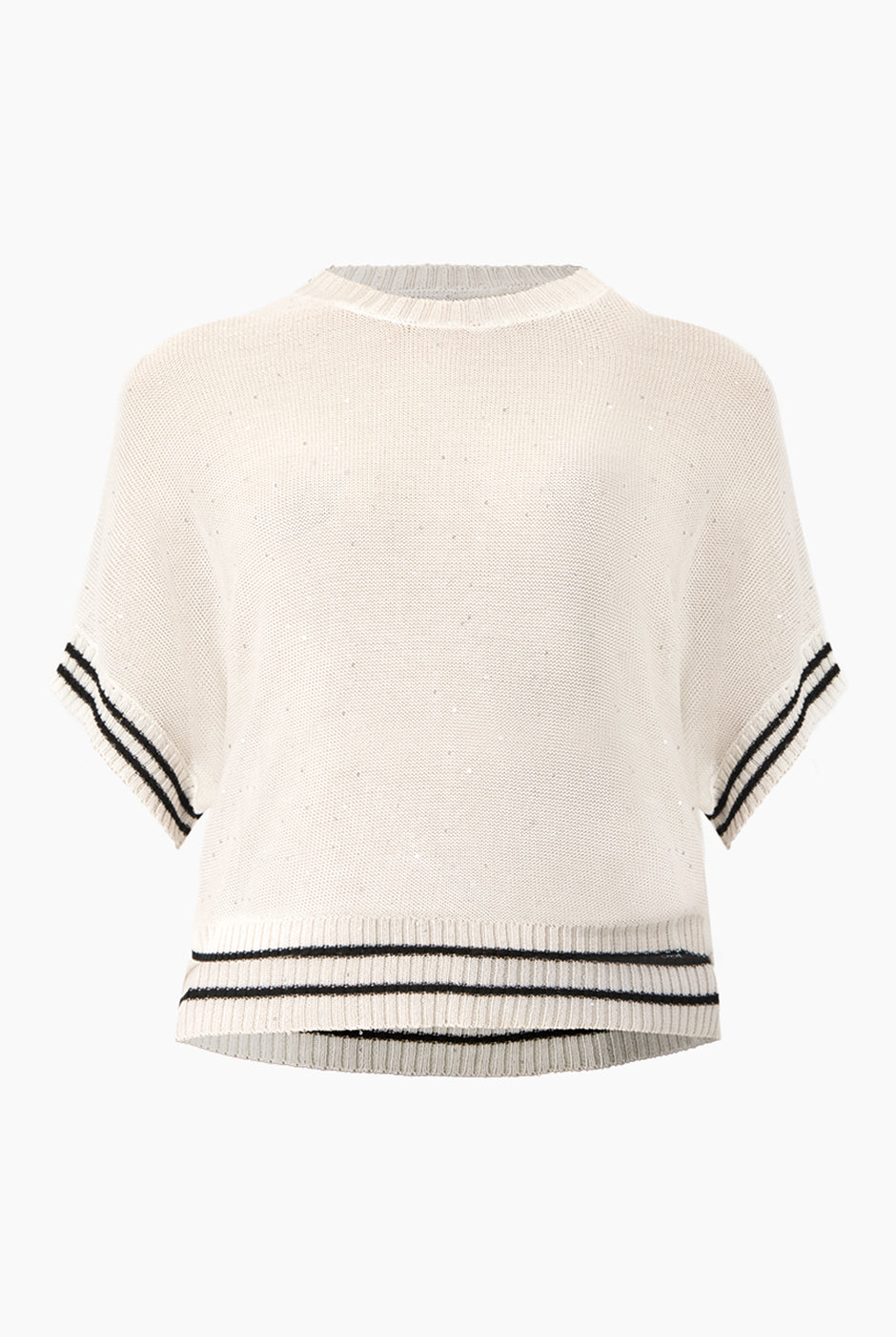Suéter pullover blanco con rayas negras y mangas cortas