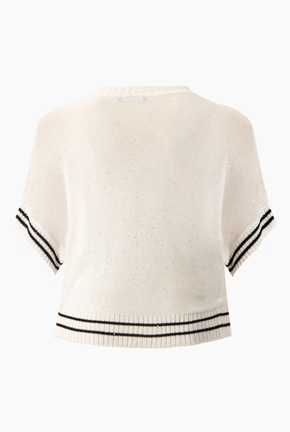 Suéter pullover blanco con rayas negras y mangas cortas