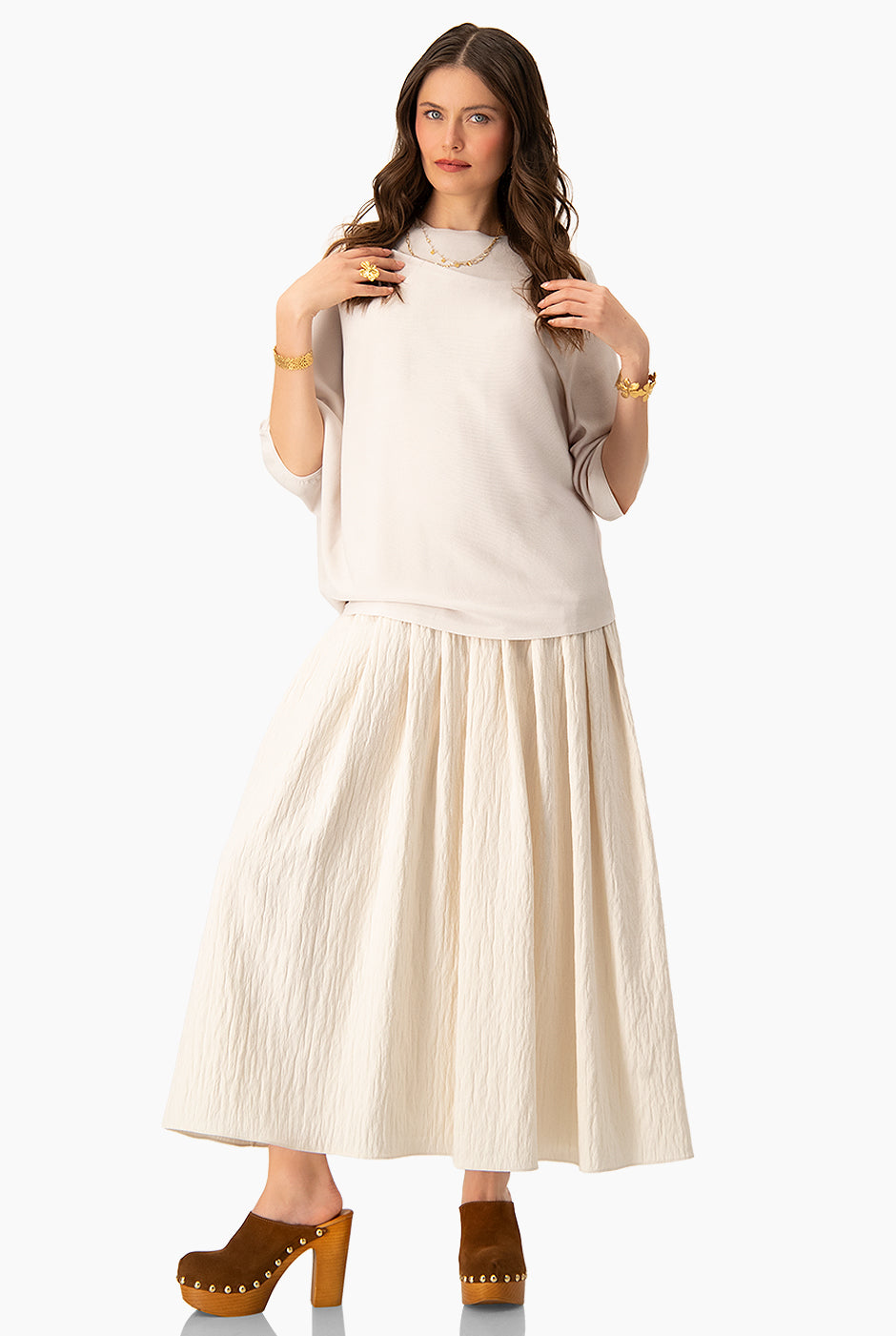 Suéter Dolman Ribbed color arena con manga murciélago