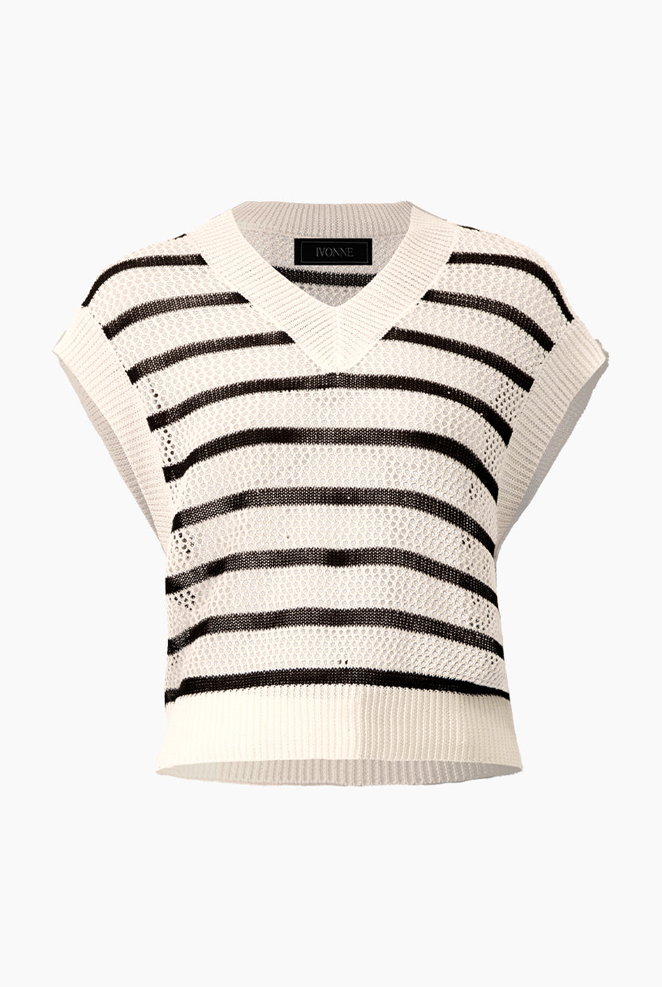 Chaleco tejido blanco con rayas y escote en V