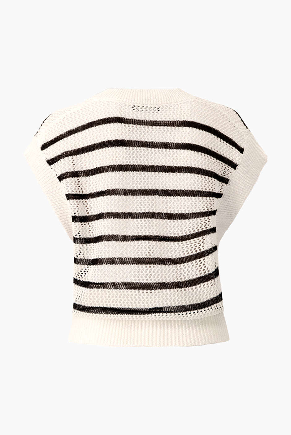 Chaleco tejido blanco con rayas y escote en V