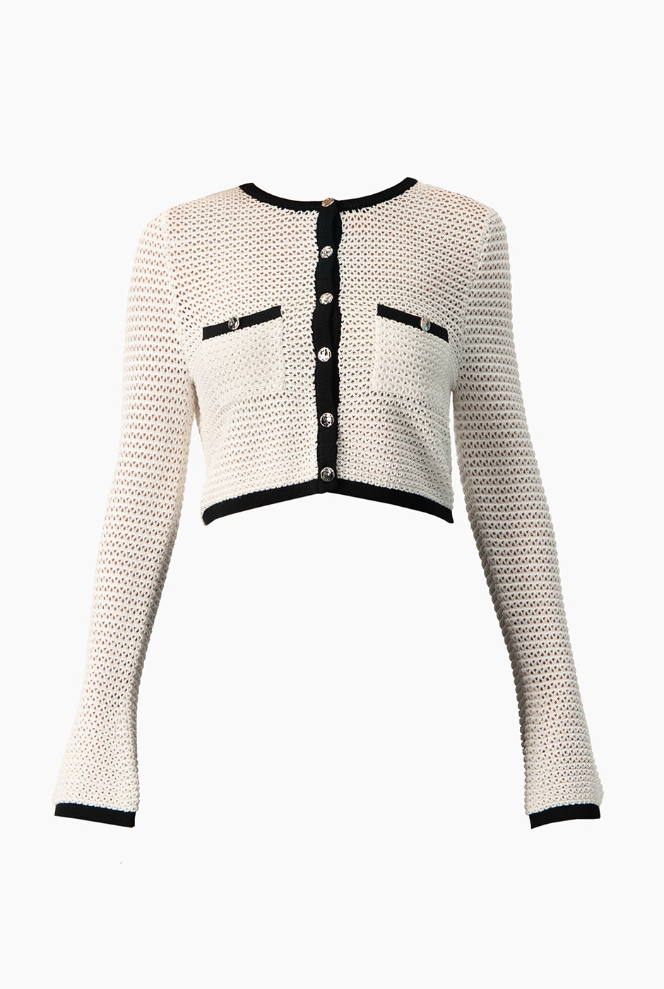 Cardigan blanco con mangas campana y ribete en contraste