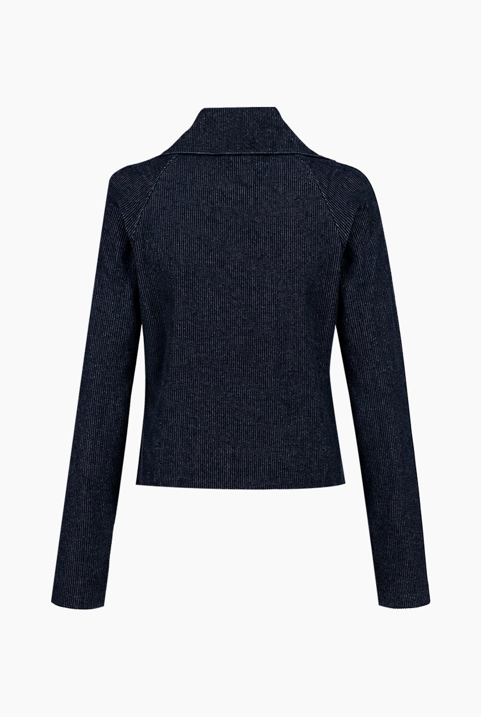 Suéter acanalado azul marino con cierre y cuello alto