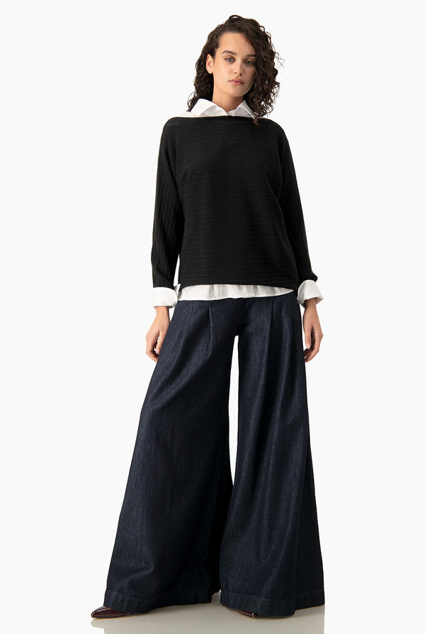 Pullover Black Ribbed