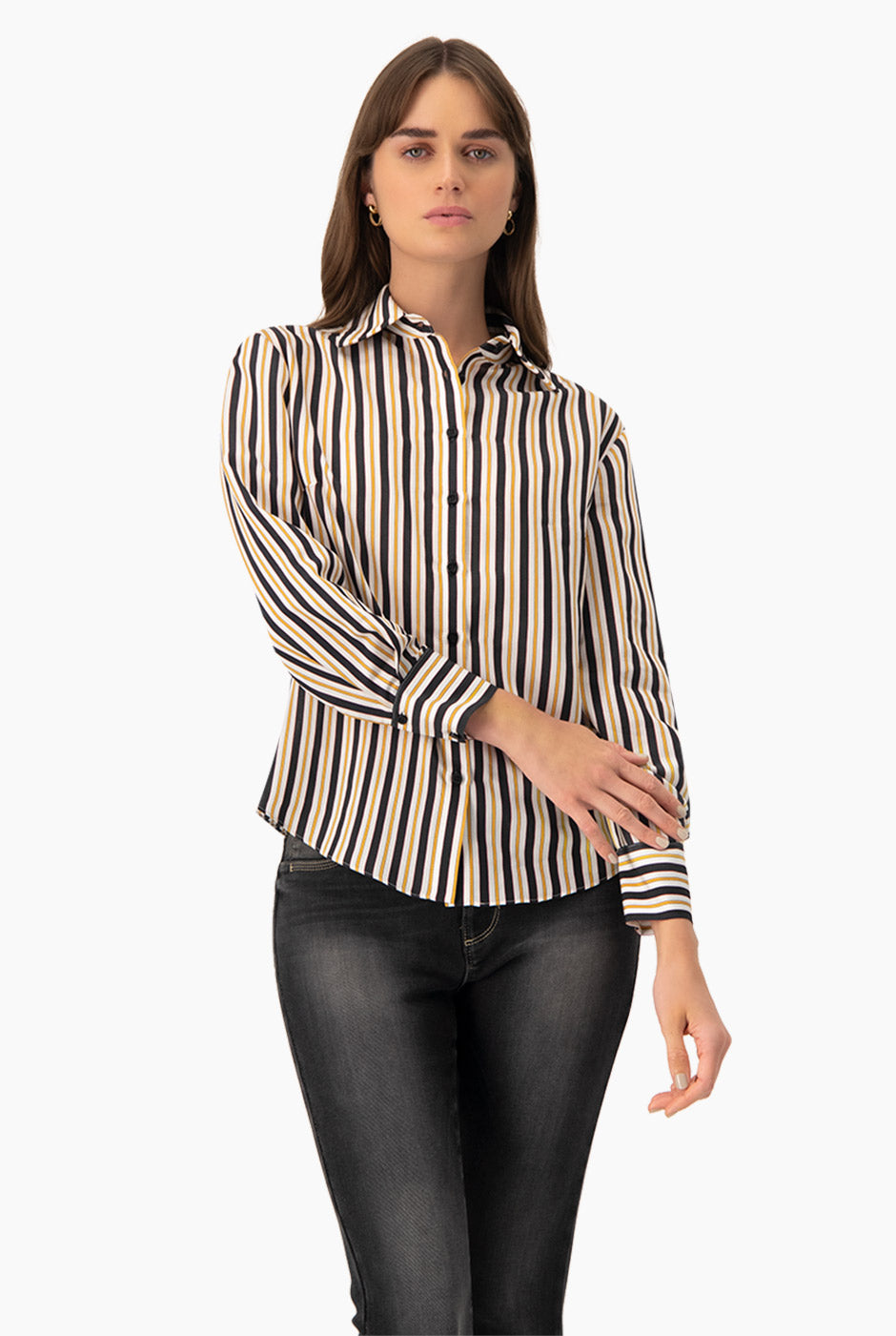 Camisa clásica multicolor de rayas y botones frontales