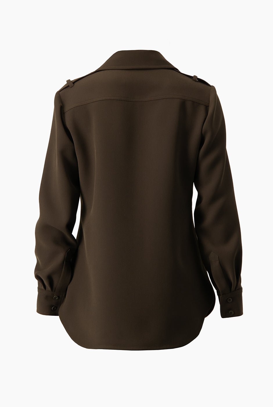Camisa clásica verde olivo con charreteras y bolsillos