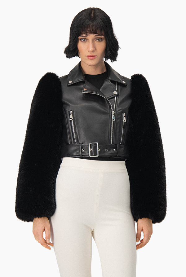 Chamarra PU Con Mangas Faux-Fur