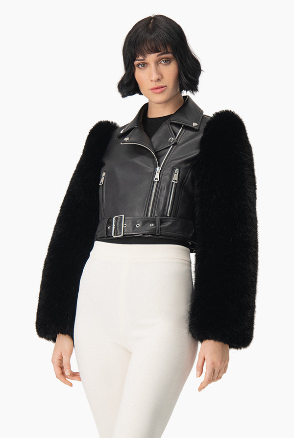 Chamarra PU Con Mangas Faux-Fur