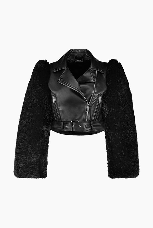 Chamarra PU Con Mangas Faux-Fur