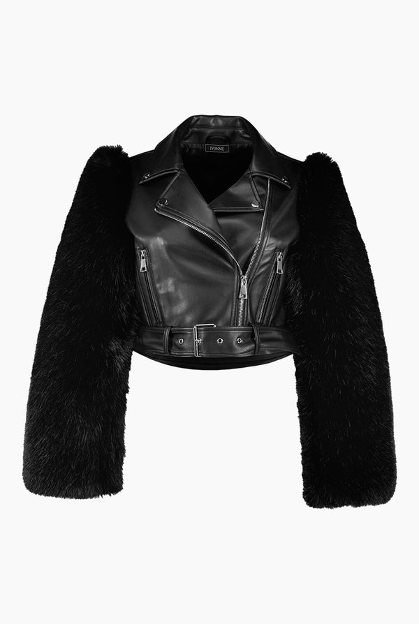 Chamarra PU Con Mangas Faux-Fur