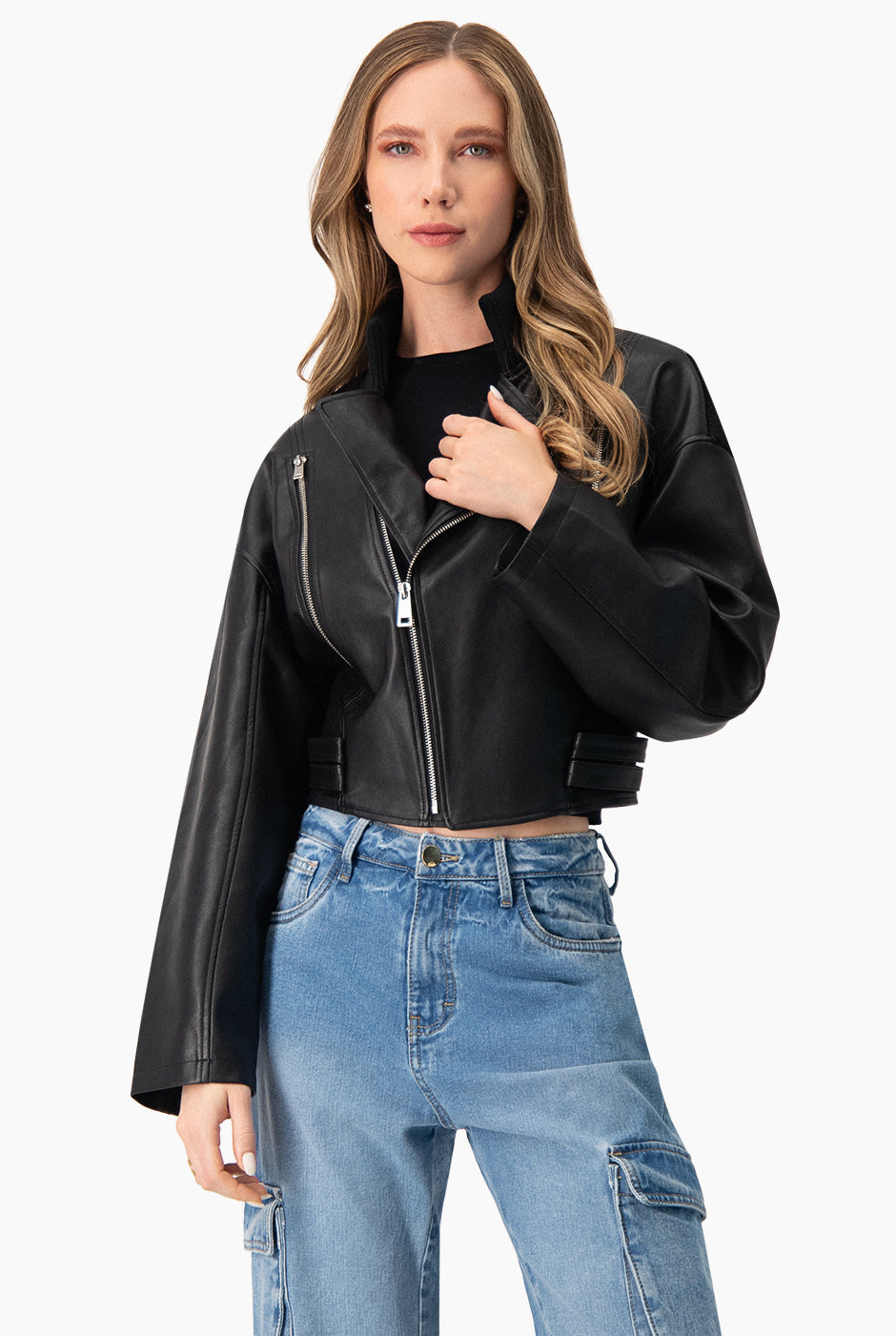 Chaqueta Cropped Cruzada PU