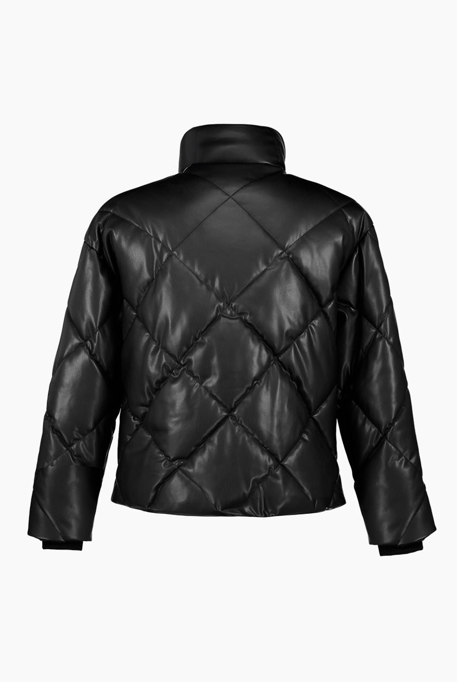 Chamarra puffer negra de ecopiel con cuello alto