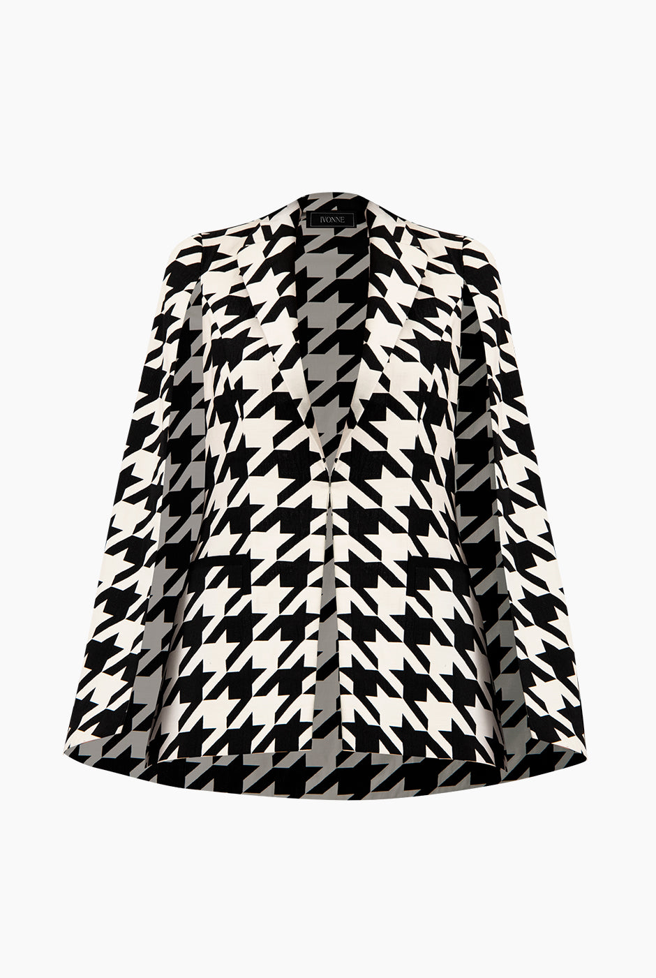 Trench corto negro con estampado de pata de gallo y solapas